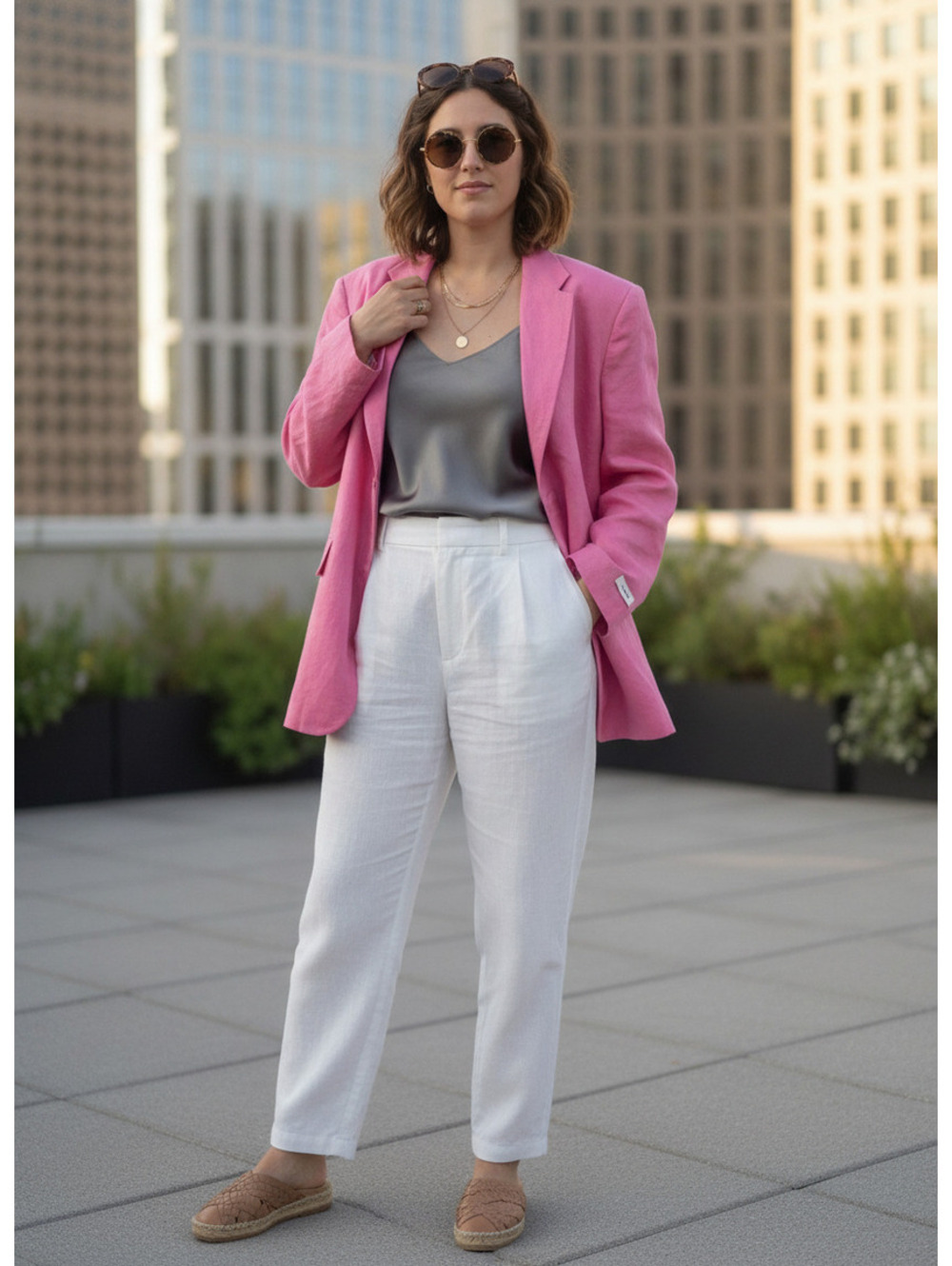 PANGAIA Womens Oversized Pink Aloe Infused Linen Blazer Jacket Medium M Luxury